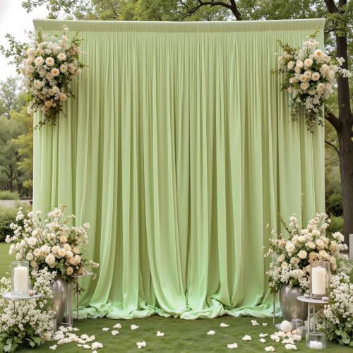 10x10 FT Wrinkle Free Sage Green Backdrop Curtains for Wedding Parties, Soft Polyester Photo Backdrop Curtains