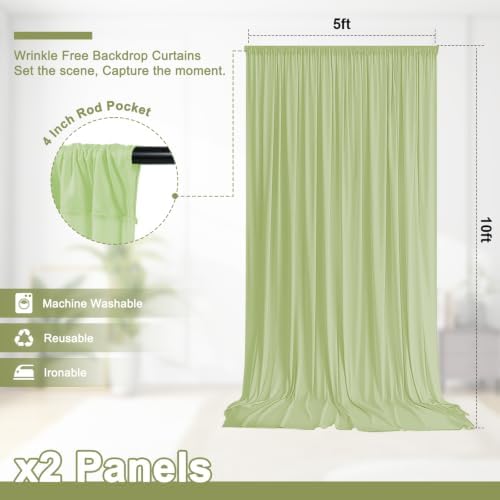 10x10 FT Wrinkle Free Sage Green Backdrop Curtains for Wedding Parties, Soft Polyester Photo Backdrop Curtains, alternate