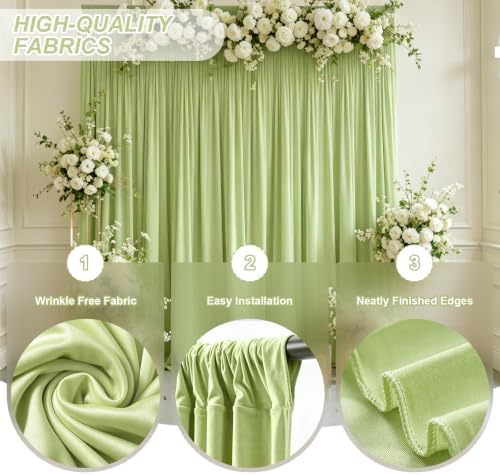 10x10 FT Wrinkle Free Sage Green Backdrop Curtains for Wedding Parties, Soft Polyester Photo Backdrop Curtains, alternate