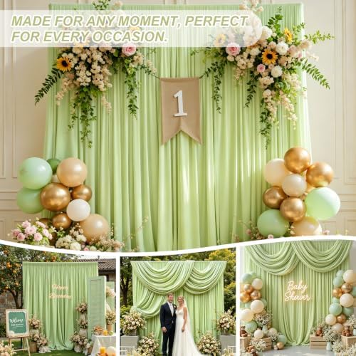 10x10 FT Wrinkle Free Sage Green Backdrop Curtains for Wedding Parties, Soft Polyester Photo Backdrop Curtains, alternate