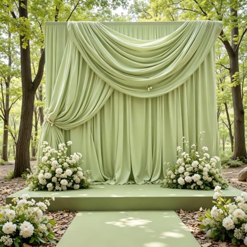 10x10 FT Wrinkle Free Sage Green Backdrop Curtains for Wedding Parties, Soft Polyester Photo Backdrop Curtains, alternate