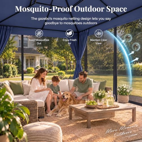 10x10 Gazebo Canopy with Netting, Curtains & Double Roof, alternate view 5