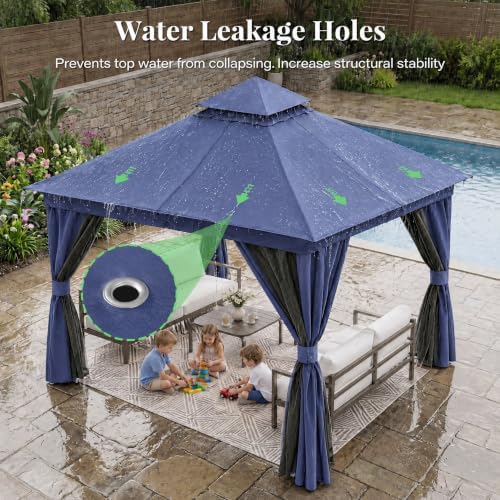 10x10 Gazebo Canopy with Netting, Curtains & Double Roof, alternate view 6