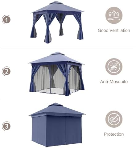 10x10 Gazebo Canopy with String Lights, Netting and Curtains, alternate view 3