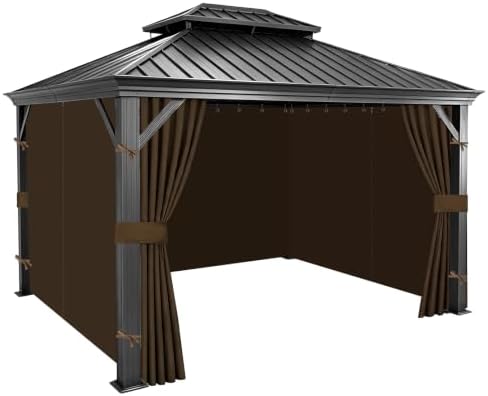 10x10 Gazebo Curtains, 4-Panels Gazebo Replacement Curtains with Zipper & Hooks, Outdoor Waterproof Sidewalls