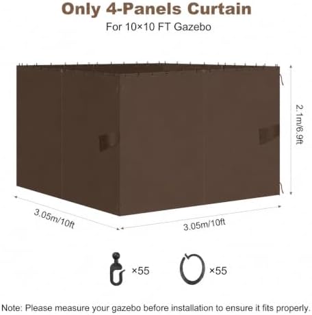 10x10 Gazebo Curtains, 4-Panels Gazebo Replacement Curtains with Zipper & Hooks, Outdoor Waterproof Sidewalls, alternate view