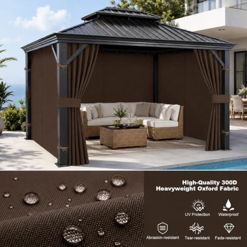 10x10 Gazebo Curtains, 4-Panels Gazebo Replacement Curtains with Zipper & Hooks, Outdoor Waterproof Sidewalls, alternate view