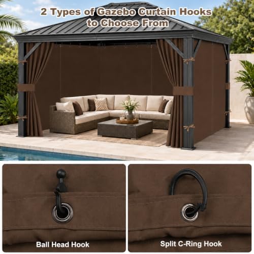10x10 Gazebo Curtains, 4-Panels Gazebo Replacement Curtains with Zipper & Hooks, Outdoor Waterproof Sidewalls, alternate view