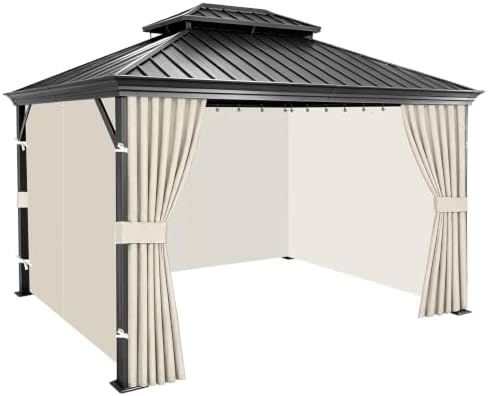 10x10 Gazebo Curtains, 4-Panels Gazebo Replacement Curtains with Zipper & Hooks, Outdoor Waterproof Sidewalls