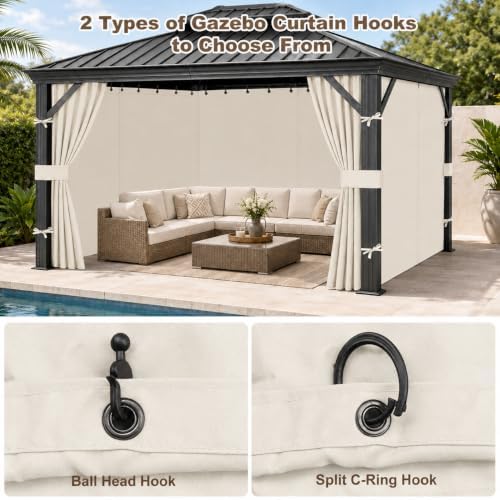 10x10 Gazebo Curtains, 4-Panels Gazebo Replacement Curtains with Zipper & Hooks, Outdoor Waterproof Sidewalls, alternate view