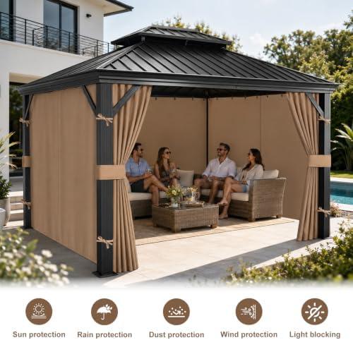 10x10 Gazebo Curtains, 4-Panels Gazebo Replacement Curtains with Zipper & Hooks, Outdoor Waterproof Sidewalls, alternate view