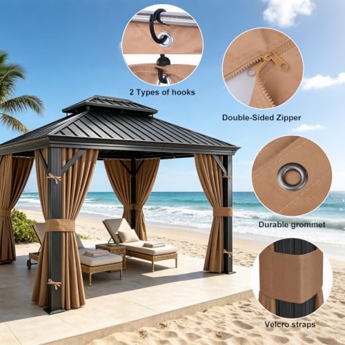 10x10 Gazebo Curtains, 4-Panels Gazebo Replacement Curtains with Zipper & Hooks, Outdoor Waterproof Sidewalls, alternate view
