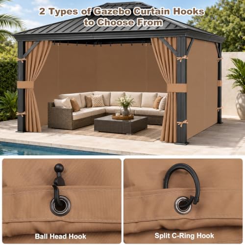 10x10 Gazebo Curtains, 4-Panels Gazebo Replacement Curtains with Zipper & Hooks, Outdoor Waterproof Sidewalls, alternate view
