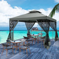 10x10 Gazebo on Clearance, Outdoor Gazebo with Mosquito Netting and Double Roof, Metal Gazebo with Iron Floral