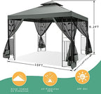 10x10 Gazebo on Clearance, Outdoor Gazebo with Mosquito Netting and Double Roof, Metal Gazebo with Iron Floral, alternate