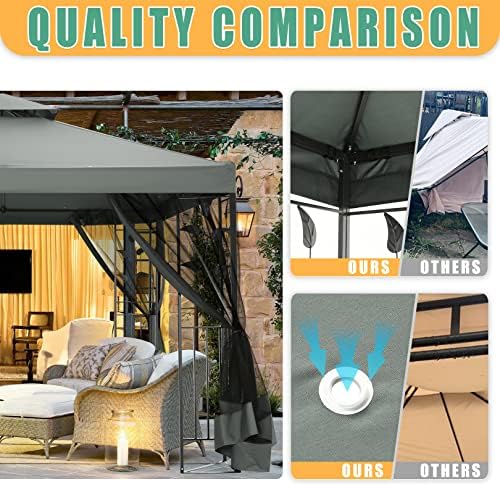 10x10 Gazebo on Clearance, Outdoor Gazebo with Mosquito Netting and Double Roof, Metal Gazebo with Iron Floral, alternate