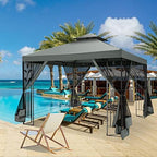 10x10 Gazebo on Clearance, Outdoor Gazebo with Mosquito Netting and Double Roof, Metal Gazebo with Iron Floral, alternate
