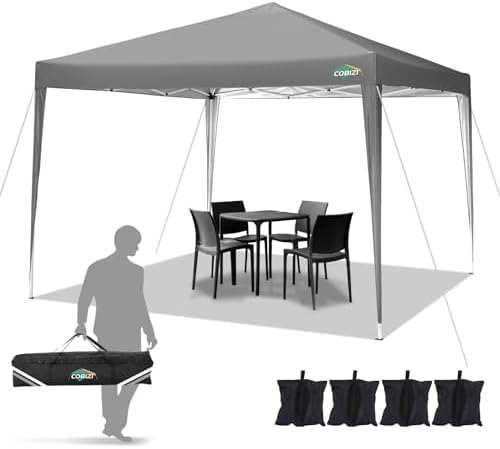 10x10 Gazebo Outdoor Shade Pop Up Gazebo Waterproof Adjustable Height Canopy Tent Instant Portable Shelter