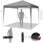 10x10 Gazebo Outdoor Shade Pop Up Gazebo Waterproof Adjustable Height Canopy Tent Instant Portable Shelter, alternate view 3