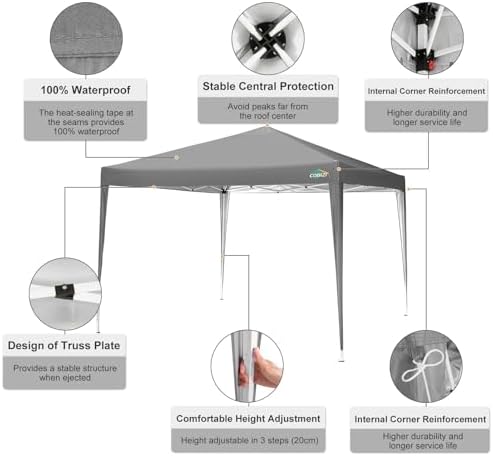 10x10 Gazebo Outdoor Shade Pop Up Gazebo Waterproof Adjustable Height Canopy Tent Instant Portable Shelter, alternate view 6