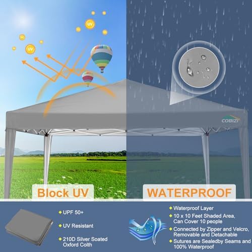 10x10 Gazebo Outdoor Shade Pop Up Gazebo Waterproof Adjustable Height Canopy Tent Instant Portable Shelter, alternate view 7