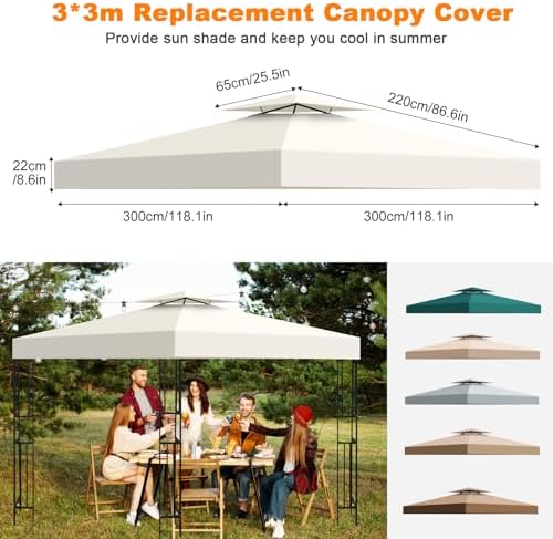 10x10 Gazebo Replacement Canopy, Double Tiered Canopy Cover Top with Ventilation, Heavy Duty 300D Polyester, alternate view 2