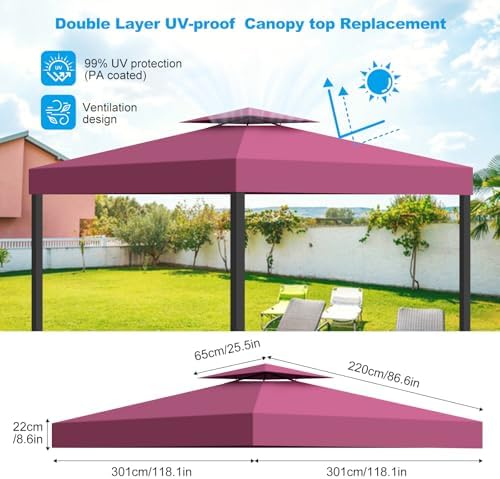 10x10 Gazebo Replacement Canopy, Double Tiered Canopy Cover Top with Ventilation, Heavy Duty 300D Polyester, alternate view 2