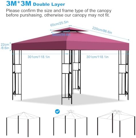 10x10 Gazebo Replacement Canopy, Double Tiered Canopy Cover Top with Ventilation, Heavy Duty 300D Polyester, alternate view 3