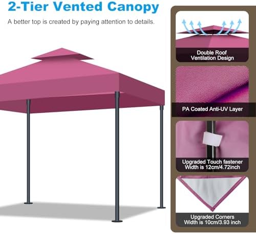 10x10 Gazebo Replacement Canopy, Double Tiered Canopy Cover Top with Ventilation, Heavy Duty 300D Polyester, alternate view 5