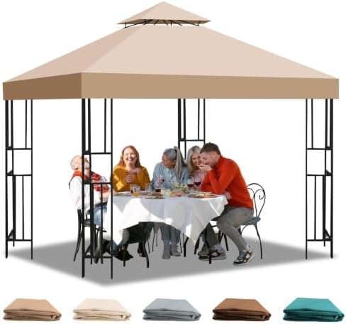 10x10 Gazebo Replacement Canopy, Double Tiered Canopy Cover Top with Ventilation, Heavy Duty 300D Polyester
