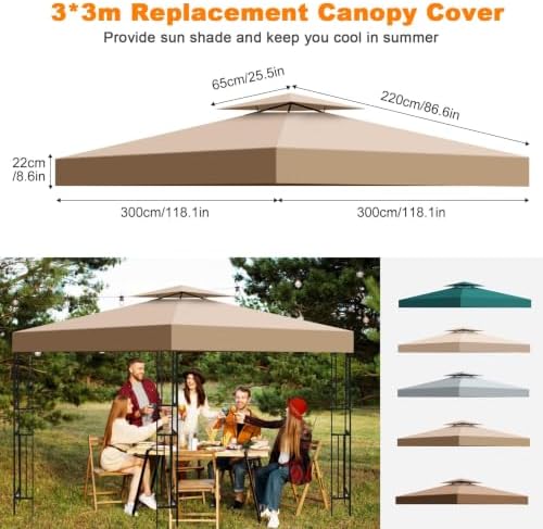 10x10 Gazebo Replacement Canopy, Double Tiered Canopy Cover Top with Ventilation, Heavy Duty 300D Polyester, alternate view 2