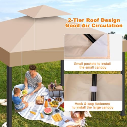 10x10 Gazebo Replacement Canopy, Double Tiered Canopy Cover Top with Ventilation, Heavy Duty 300D Polyester, alternate view 4