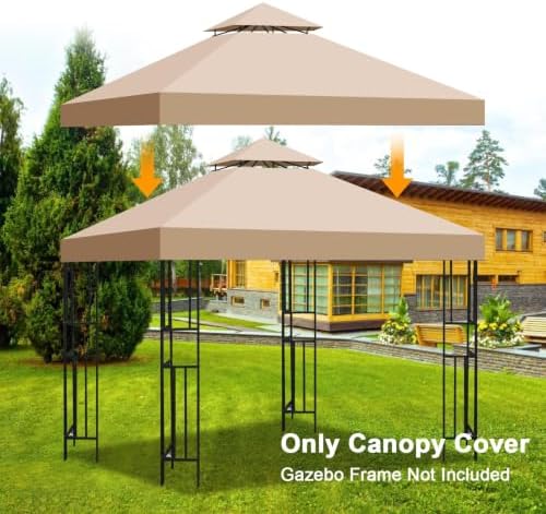 10x10 Gazebo Replacement Canopy, Double Tiered Canopy Cover Top with Ventilation, Heavy Duty 300D Polyester, alternate view 5