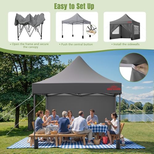 10x10 Heavy Duty Commercial Pop Up Canopy with Sidewalls, Grey in Grey, alternate view 6