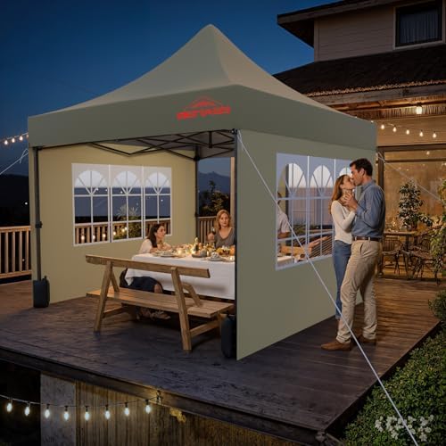 10x10 Heavy Duty Commercial Pop Up Canopy with Sidewalls, Khaki in Khaki, alternate view 2