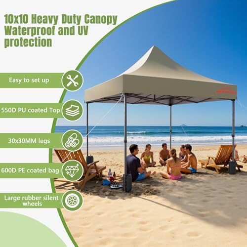10x10 Heavy Duty Commercial Pop Up Canopy with Sidewalls, Khaki in Khaki, alternate view 4