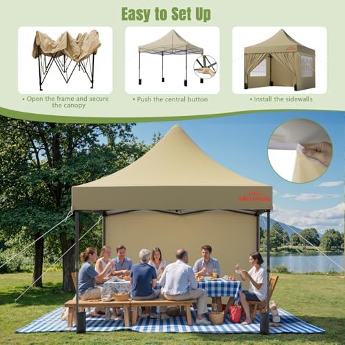 10x10 Heavy Duty Commercial Pop Up Canopy with Sidewalls, Khaki in Khaki, alternate view 6