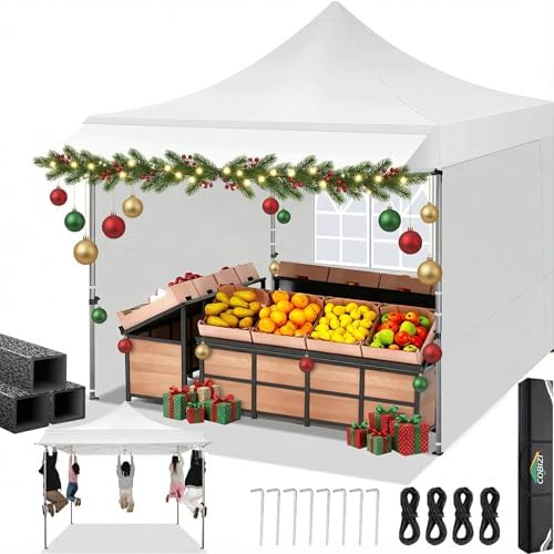 10x10 Heavy Duty Pop Up Canopy Easy Up Commercial Event Tent, White in White
