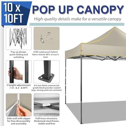 10x10 Heavy Duty Pop up Canopy Tent with 4 Removable Sidewalls, alternate view 6