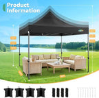 10x10 Heavy Duty Pop Up Canopy Tent with 4 Sidewalls, Black in Black, alternate view 2