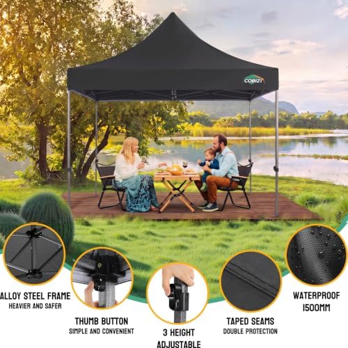 10x10 Heavy Duty Pop Up Canopy Tent with 4 Sidewalls, Black in Black, alternate view 4
