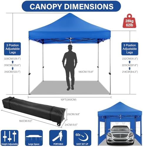 10x10 Heavy Duty Pop Up Canopy Tent with 4 Sidewalls, Blue in Blue, alternate view 2