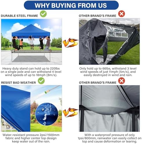 10x10 Heavy Duty Pop Up Canopy Tent with 4 Sidewalls, Blue in Blue, alternate view 4