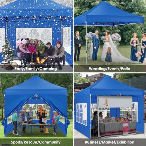 10x10 Heavy Duty Pop Up Canopy Tent with 4 Sidewalls, Blue in Blue, alternate view 6