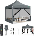 10x10 Heavy Duty Pop Up Canopy Tent with Mosquito Netting Sidewalls