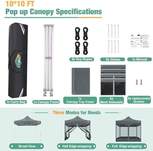 10x10 Heavy Duty Pop Up Canopy Tent with Mosquito Netting Sidewalls, alternate view 5