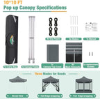 10x10 Heavy Duty Pop Up Canopy Tent with Mosquito Netting Sidewalls, alternate view 5