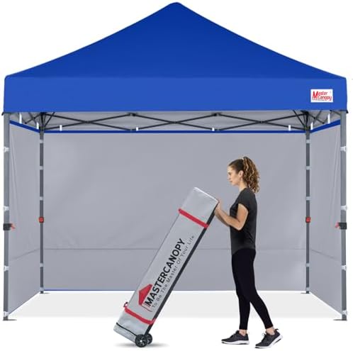 10x10 Heavy Duty Pop up Canopy Tent with Sidewalls, Blue in Blue