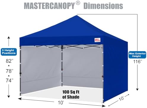 10x10 Heavy Duty Pop up Canopy Tent with Sidewalls, Blue in Blue, alternate view 2