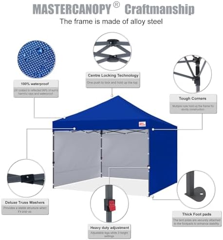 10x10 Heavy Duty Pop up Canopy Tent with Sidewalls, Blue in Blue, alternate view 3
